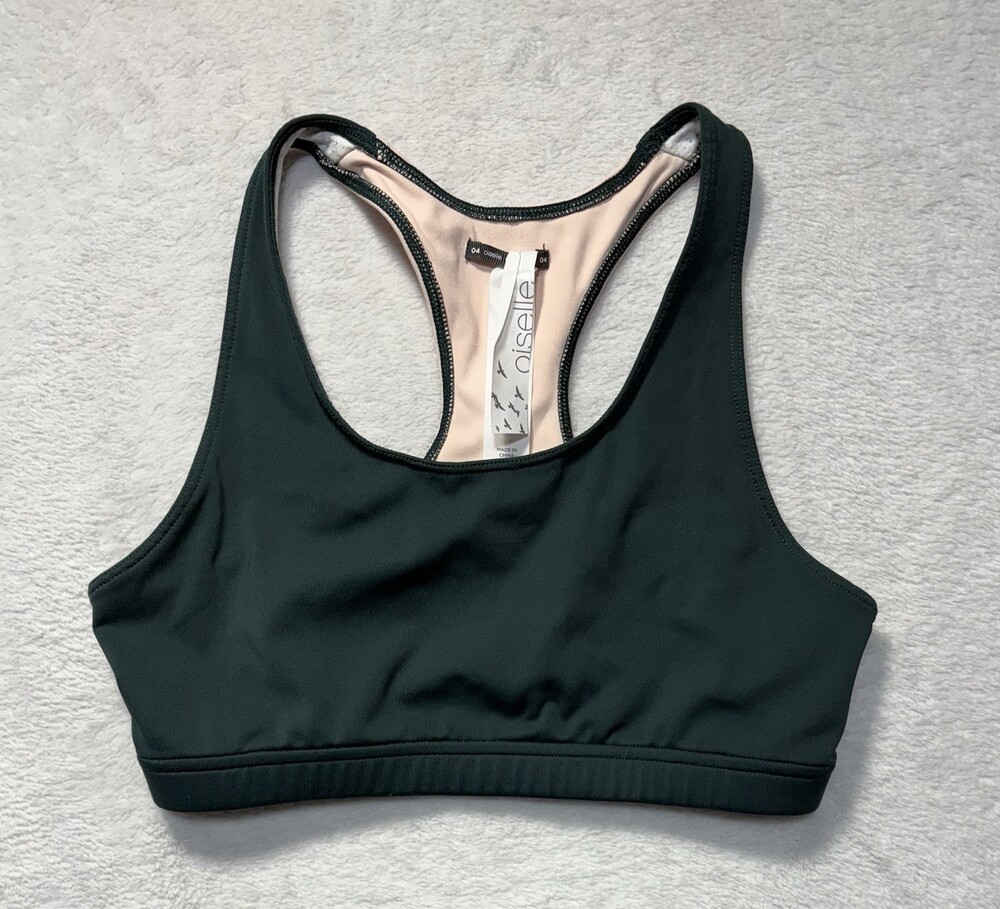 Oiselle Sports Bra Womens 4 Green Pink Racerback Running Athletic Top